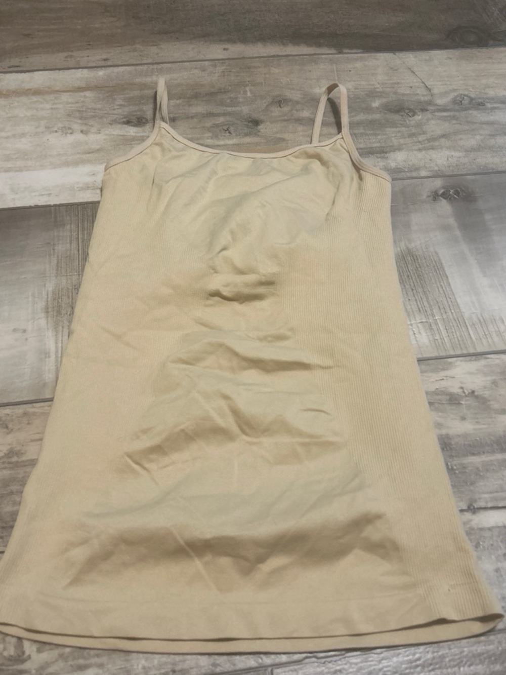 Women’s beige bisou bisou Ribbed Spaghetti Strap Tank Top size small